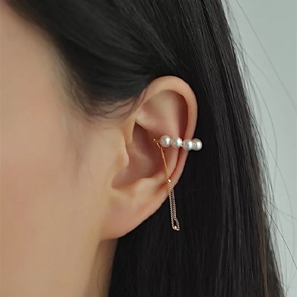 Gold cuff earrings 18k gold plated 925 sterling silver with pearl - Picture 3 of 3